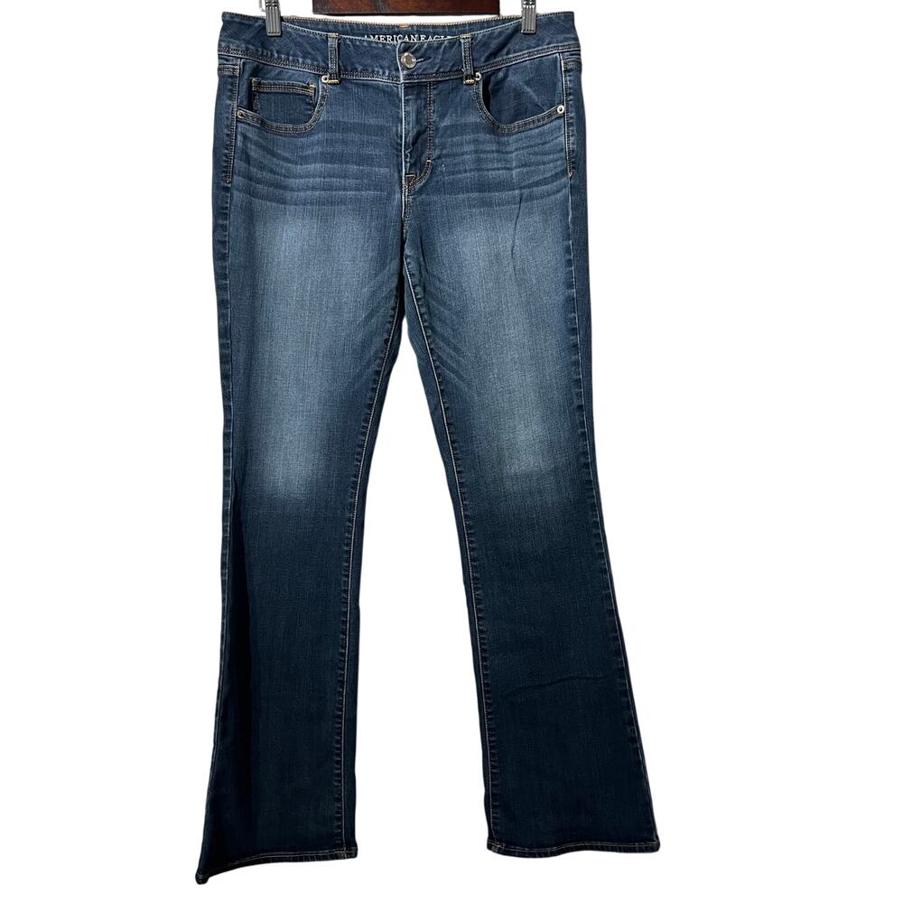 American Eagle Jeans Women's Plus Size 14 Long Blue Kick Bootcut Mid Rise Denim